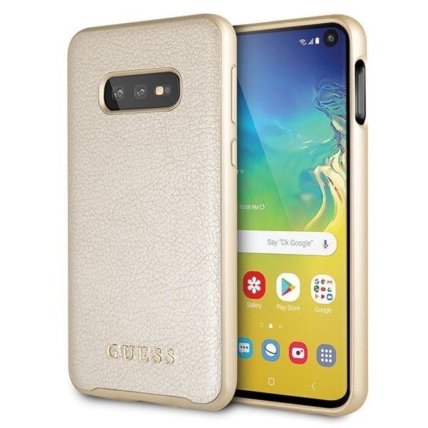 Telefono dėklas Guess GUHCS10LIGLGO S10e G970 gold hard case Iridescent kaina ir informacija | Telefono dėklai | pigu.lt