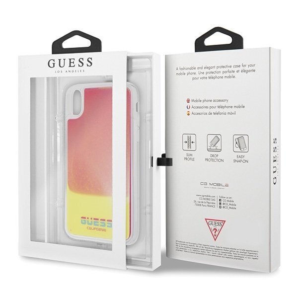 Telefono dėklas Guess GUHCPXGLCPI iPhone X/Xs pink hard case California Glow in the dark kaina ir informacija | Telefono dėklai | pigu.lt