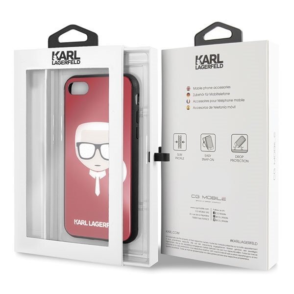 Karl Lagerfeld KLHCPXDLHRE iPhone X/Xs czerwony/red Iconic Glitter Karl`s Head kaina ir informacija | Telefono dėklai | pigu.lt