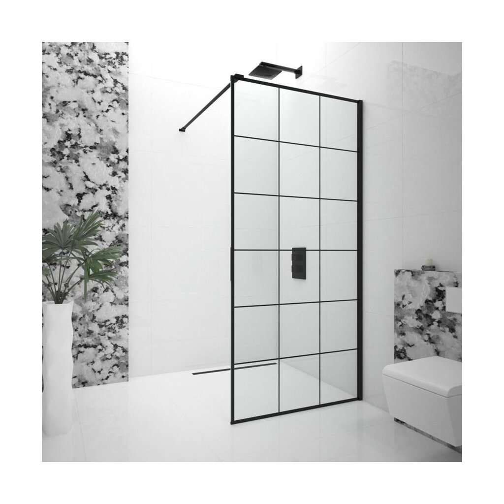 Industrinio stiliaus dušo sienelė Wellneo Walk-In Black Frame kaina ir informacija | Dušo durys ir sienelės | pigu.lt