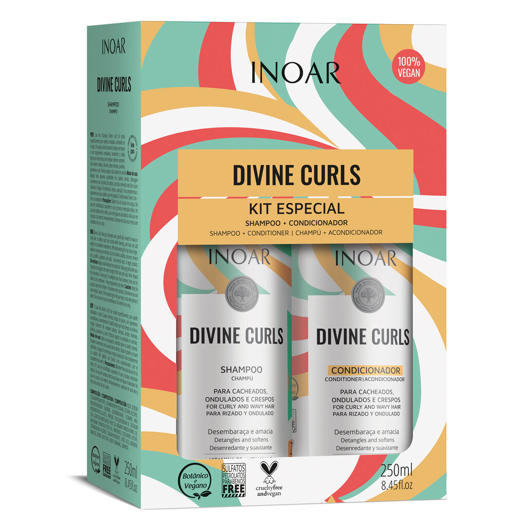 Garbanotų plaukų priežiūros rinkinys Inoar Divine Curls Duo Kit: šampūnas, 250 ml + kondicionierius, 250 ml kaina ir informacija | Šampūnai | pigu.lt