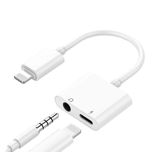 Dvigubas adapteris iPhone Lightning - 3.5 mm ausinėms ir krovikliui kaina ir informacija | Laidai telefonams | pigu.lt