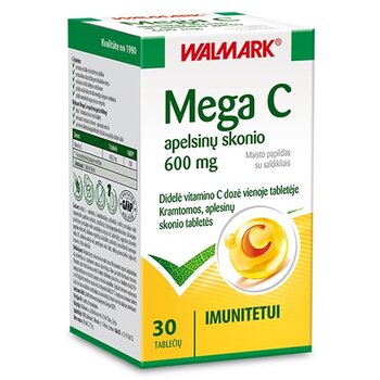 Пищевая добавка Mega C со вкусом апельсина, 30 таблеток цена и информация | Витамины, пищевые добавки, препараты для иммунитета | pigu.lt