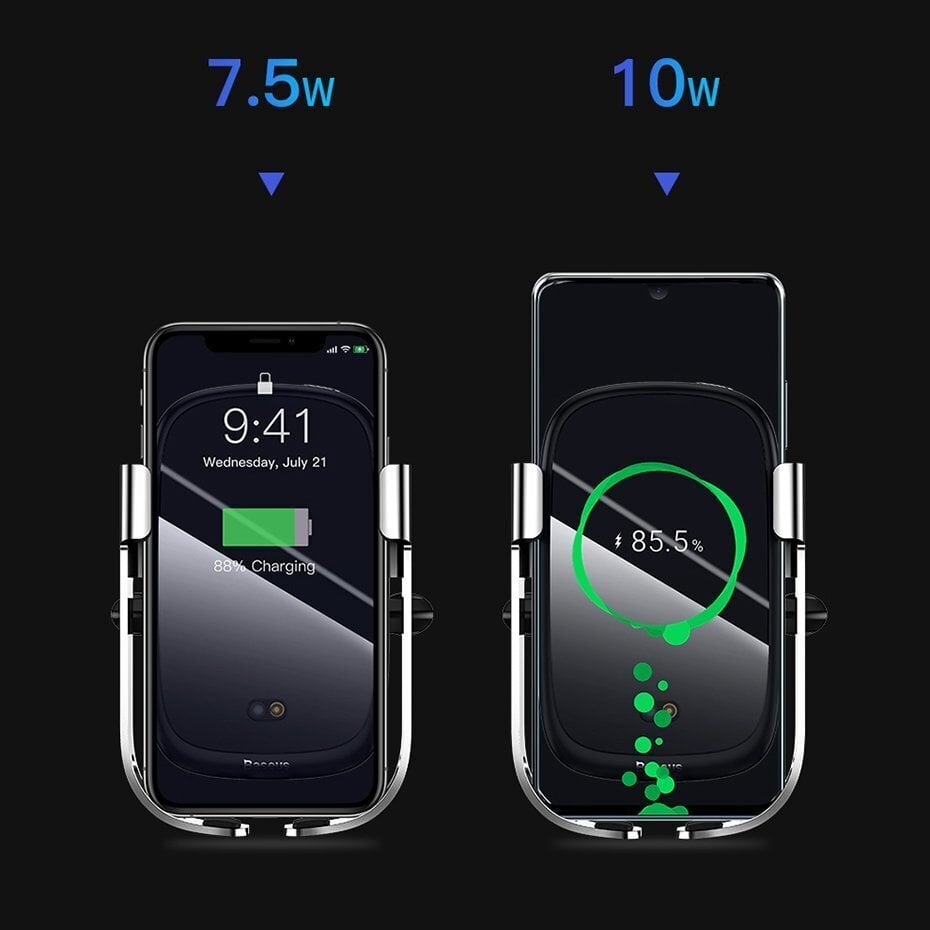 Automobilinis telefono laikiklis Baseus Rock Smart Vehicle Bracket Wireless Charger 10W, juodas (Wxhw01-01) kaina ir informacija | Telefono laikikliai | pigu.lt