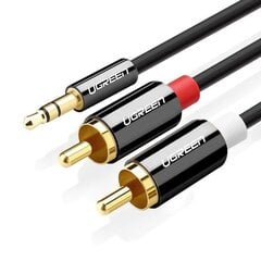 Ugreen AV116 garso laidas 3.5 mm į 2RCA, 2 m, juodas kaina ir informacija | Kabeliai ir laidai | pigu.lt