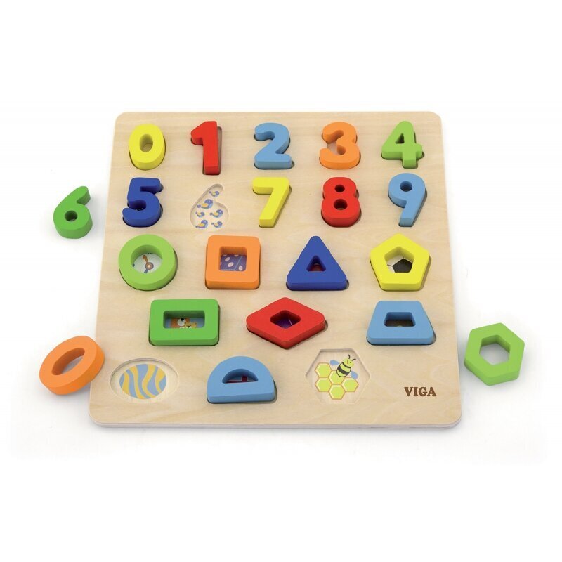 Medinė delionė su skaičiais ir geometrinėmis figūromis kaina ir informacija | Lavinamieji žaislai | pigu.lt