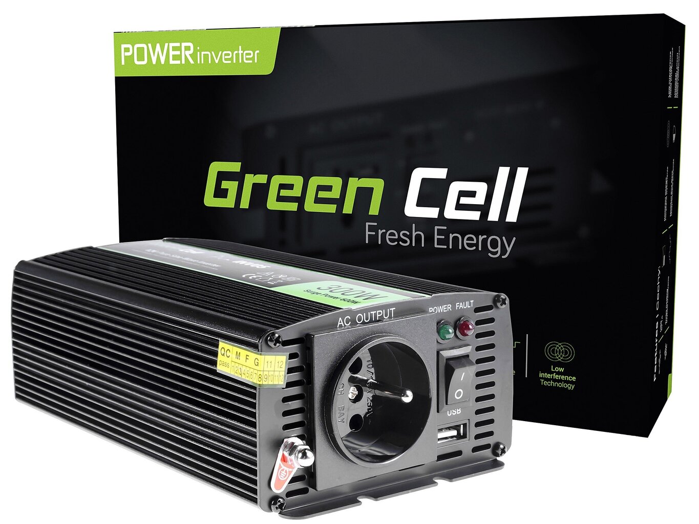 Green Cell galios keitiklis nuo 12 V iki 230 V 300W/600W grynos sinuso bangos kaina ir informacija | Įtampos keitikliai | pigu.lt