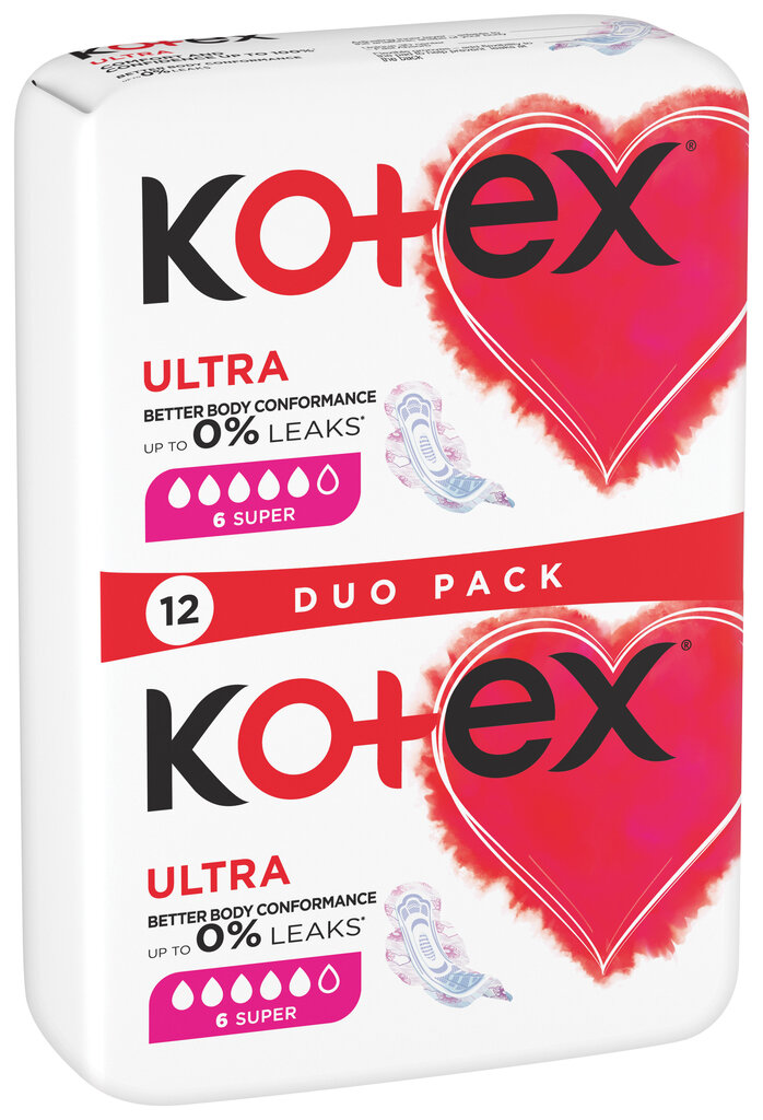 KOTEX Ultra Higieniniai paketai Super 12vnt цена и информация | Tamponai, higieniniai paketai, įklotai | pigu.lt