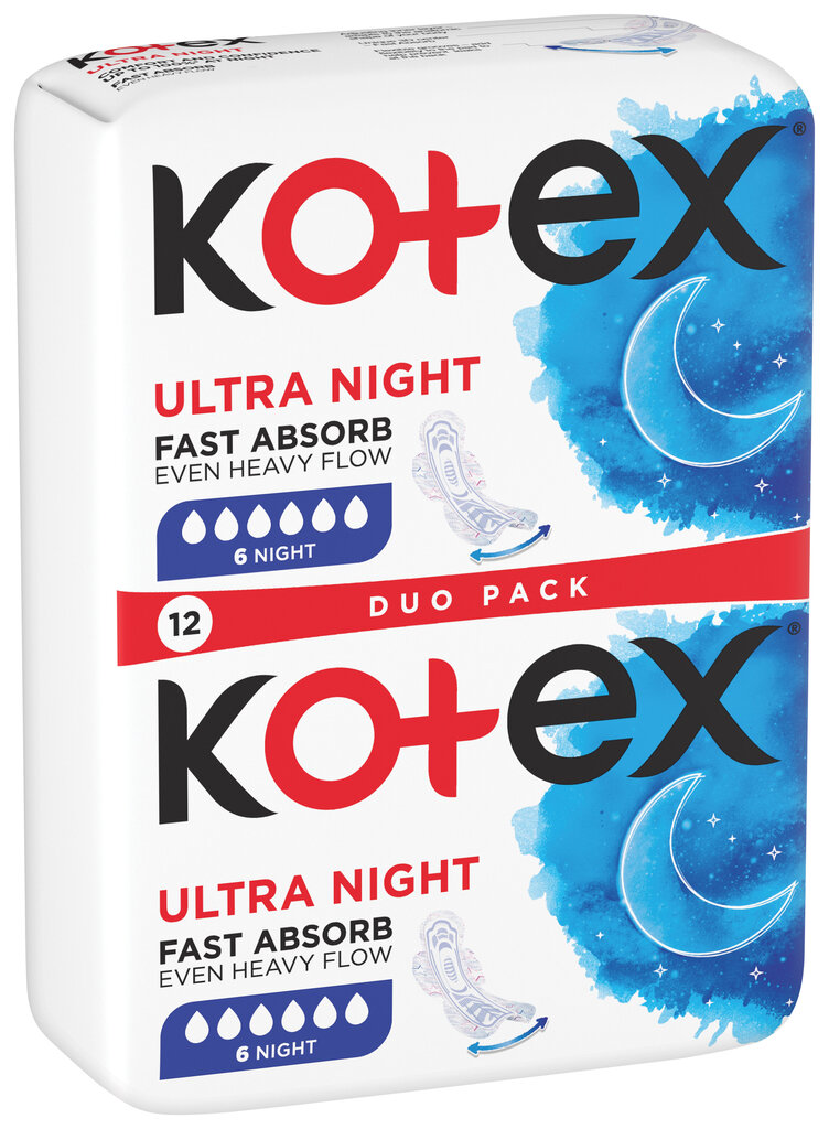 KOTEX Ultra Hig. paketai Overnight 12vnt kaina ir informacija | Tamponai, higieniniai paketai, įklotai | pigu.lt