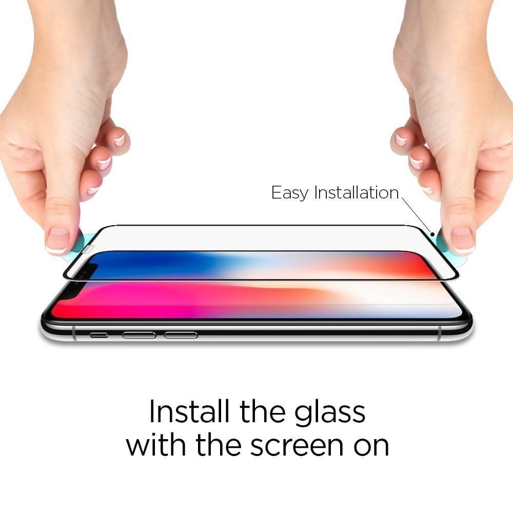 SPIGEN GLASS stiklas skirtas iPhone XI, iPhone XS, iPhone X, Juodas kaina ir informacija | Apsauginės plėvelės telefonams | pigu.lt