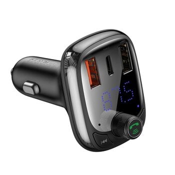 Baseus T-Typed Bluetooth FM Transmitter MP3 Car Charger 2x Type C QC 4.0 цена и информация | Зарядные устройства для телефонов | pigu.lt