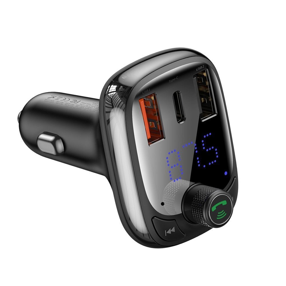 Автомобильное зарядное устройство Baseus T-Typed Bluetooth FM Transmitter  MP3 Car Charger 2x Type C QC 4.0 цена | pigu.lt