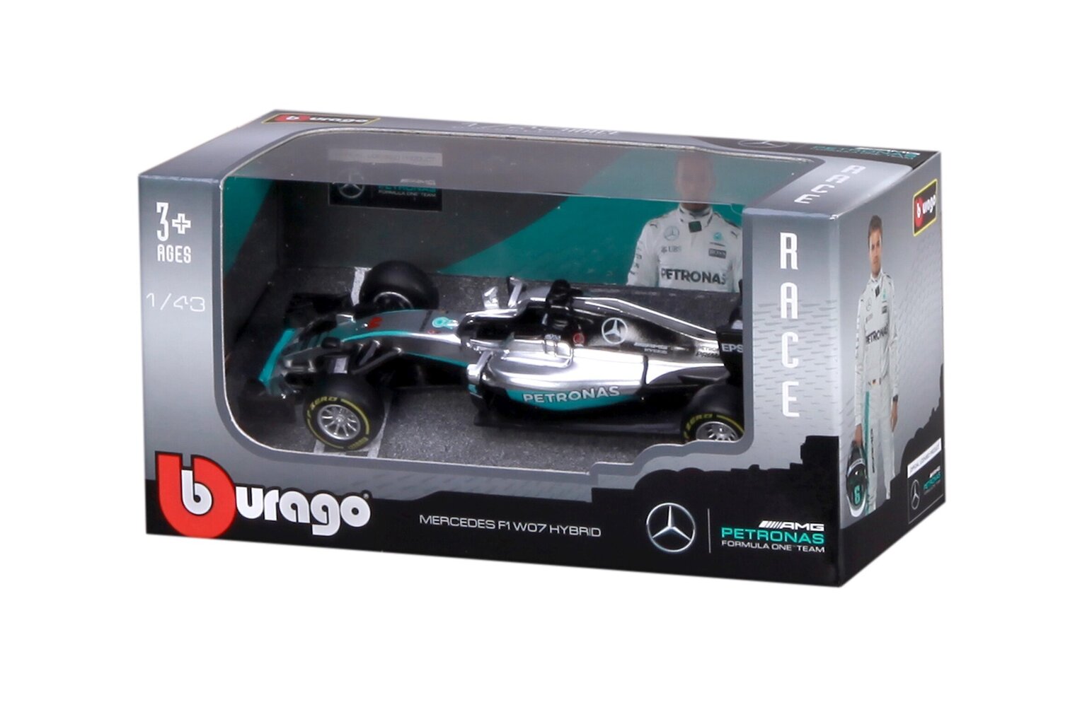 Automodelis Burrago 1/43 Racing 2016 Mercedes AMG Petronas W07 Hybrid, 18-38026 kaina ir informacija | Žaislai berniukams | pigu.lt