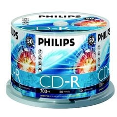 Компакт-диск Philips CD-R 80 700MB CAKE BOX, 50 шт. цена и информация | Виниловые пластинки, CD, DVD | pigu.lt