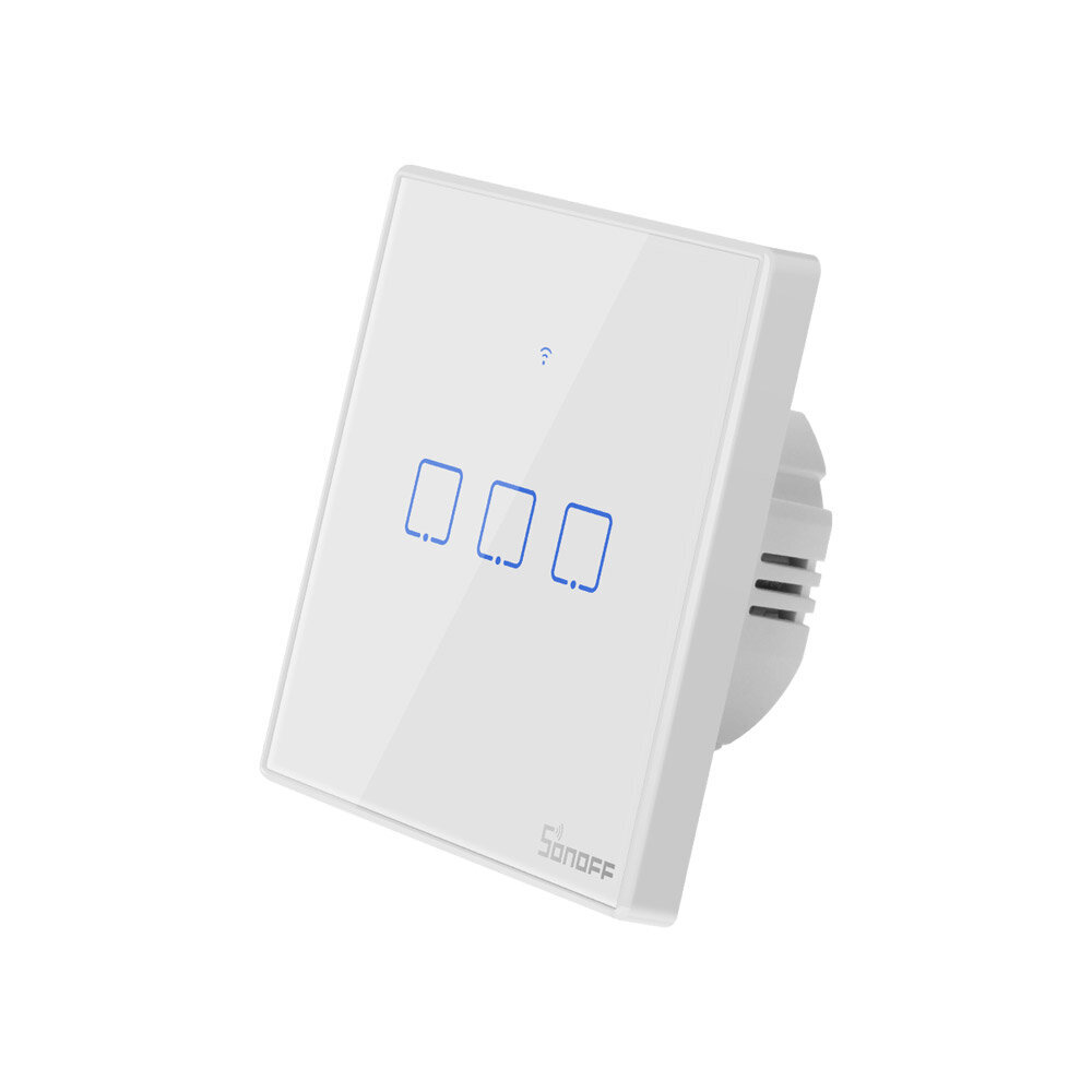 Išmanusis liečiamas sieninis jungiklis Sonoff T2EU3C-TX, 3 kanalų, 600W/kanalui, 230VAC, valdomas liečiamu mygtuku, programėle, Wi-Fi, galimybė valdyti balsu ir Sonoff pulteliu (pultelis į komplektaciją neįeina) kaina ir informacija | Apsaugos sistemos, valdikliai | pigu.lt
