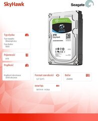 Жесткий диск SEAGATE Desktop SkyHawk Guardian (3,5'/8 ТБ/SATA/5900 об/мин) цена и информация | Внутренние жёсткие диски (HDD, SSD, Hybrid) | pigu.lt