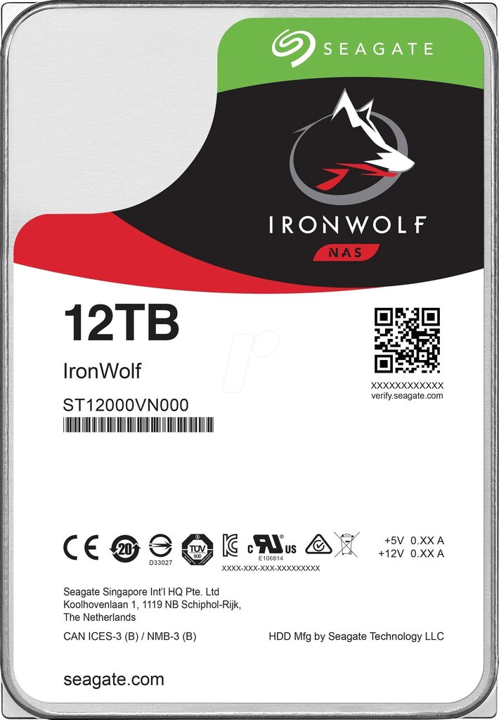 Drive Seagate IronWolf ST12000VN0008 (12 TB ; 3.5 Inch; SATA; 256 MB; 7200 rpm) kaina ir informacija | Vidiniai kietieji diskai (HDD, SSD, Hybrid) | pigu.lt