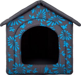 Guolis-būda Hobbydog R1 gėlės, 38x32x38 cm, pilkas/mėlynas kaina ir informacija | Guoliai, pagalvėlės | pigu.lt