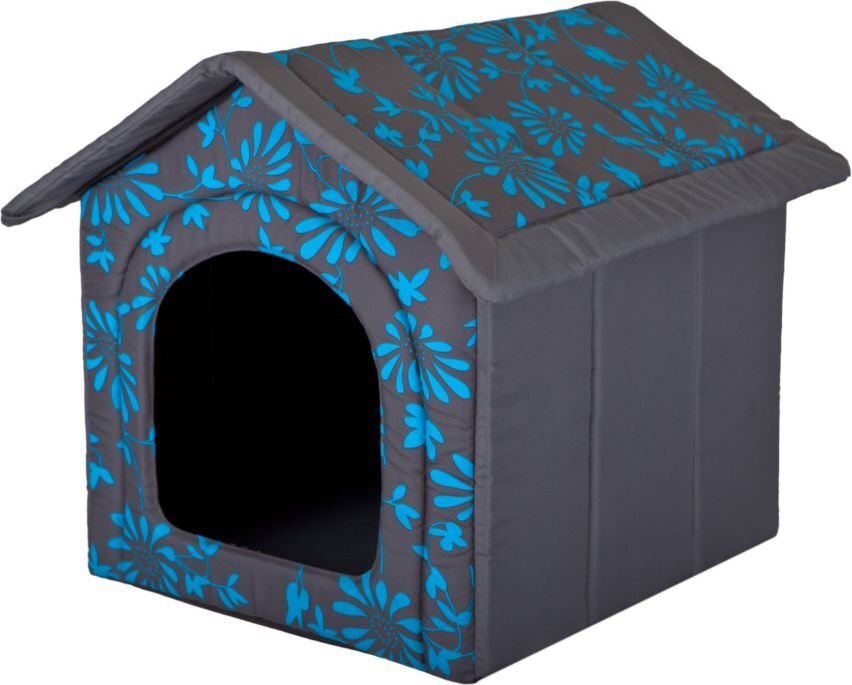 Guolis-būda Hobbydog R1 gėlės, 38x32x38 cm, pilkas/mėlynas kaina ir informacija | Guoliai, pagalvėlės | pigu.lt