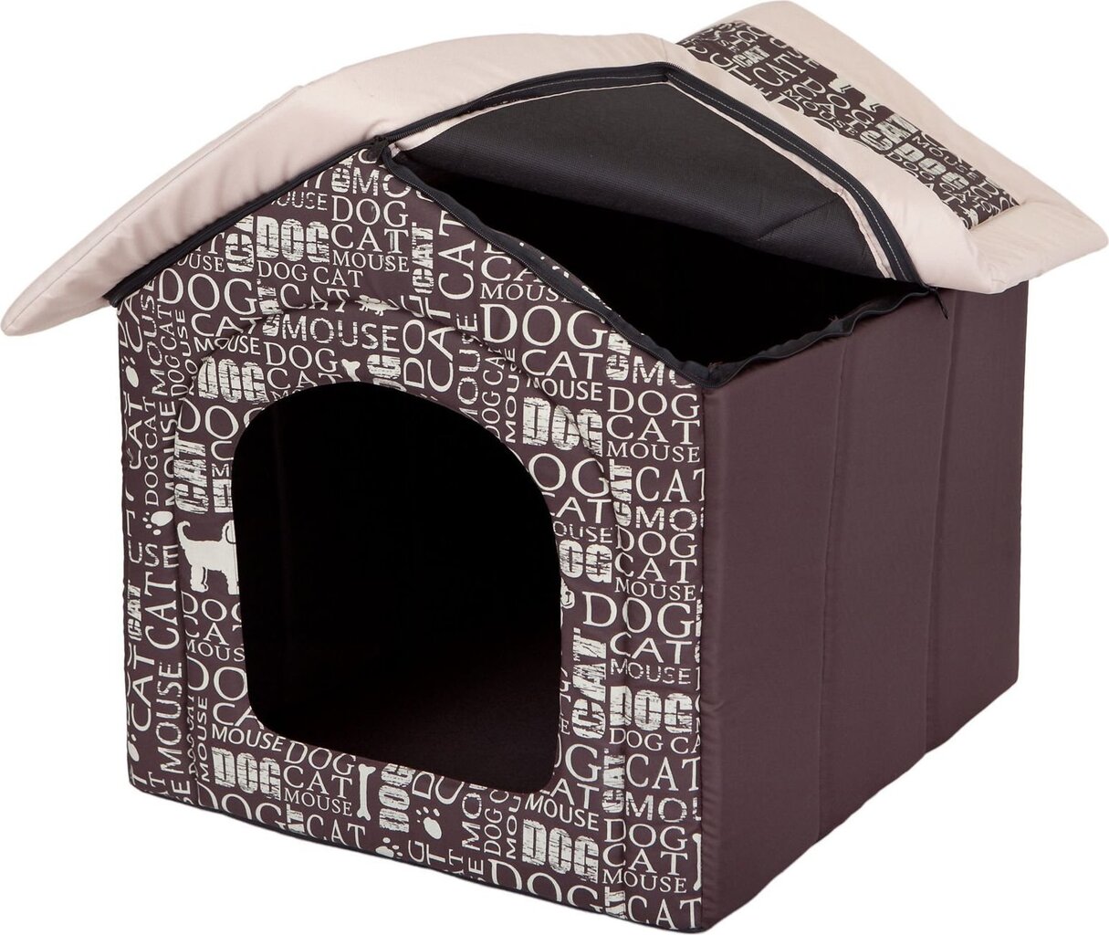 Guolis-būda Hobbydog R2 užrašai, 44x38x45 cm, rudas цена и информация | Guoliai, pagalvėlės | pigu.lt