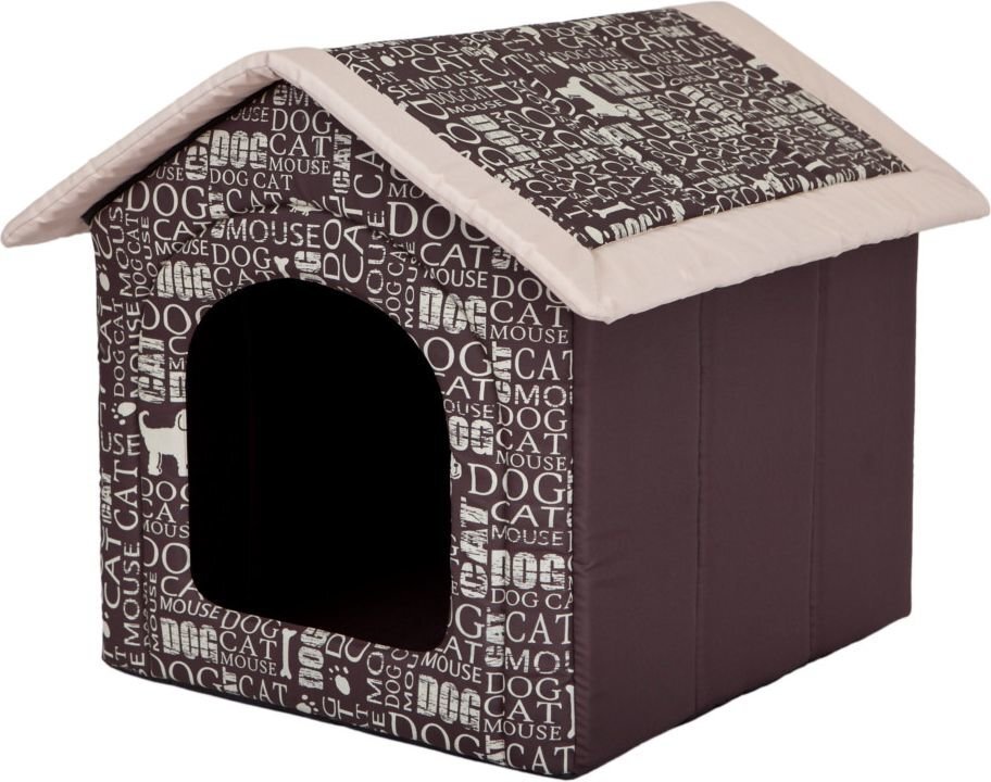 Guolis-būda Hobbydog R3 užrašai, 52x46x53 cm, rudas kaina ir informacija | Guoliai, pagalvėlės | pigu.lt