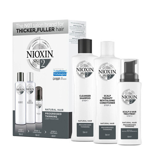 Retėjančių plaukų priežiūros priemonių rinkinys Nioxin System 2: šampūnas, 150 ml + kondicionierius, 150 ml + serumas, 40 ml kaina ir informacija | Šampūnai | pigu.lt