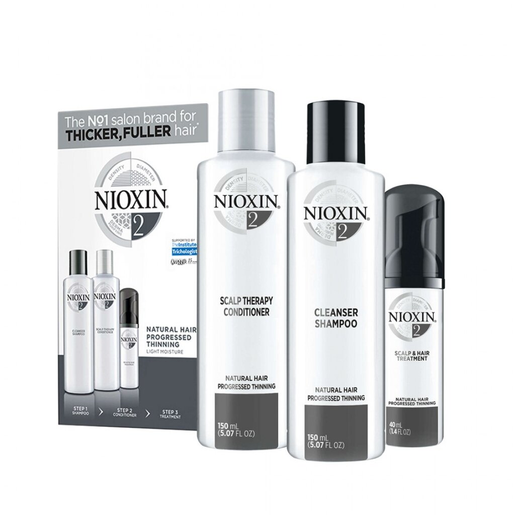 Retėjančių plaukų priežiūros priemonių rinkinys Nioxin System 2: šampūnas, 150 ml + kondicionierius, 150 ml + serumas, 40 ml цена и информация | Šampūnai | pigu.lt
