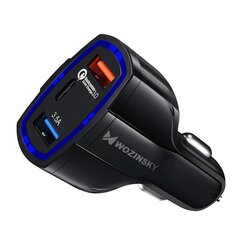 Universalus automobilinis įkroviklis Wozinsky 2X USB / USB TYPE C, 3.0 QC3.0, juodas (WCC-01) kaina ir informacija | Krovikliai telefonams | pigu.lt