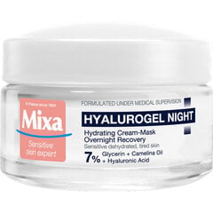 Naktinis veido kremas-kaukė Mixa Hyalurogel Hydrating Cream-Mask Overnight Recovery, 50 ml kaina ir informacija | Veido kremai | pigu.lt