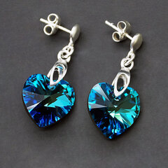 Sidabriniai auskarai moterims DiamondSky Romantic Heart II Bermuda Blue su Swarovski kristalais kaina ir informacija | Auskarai | pigu.lt