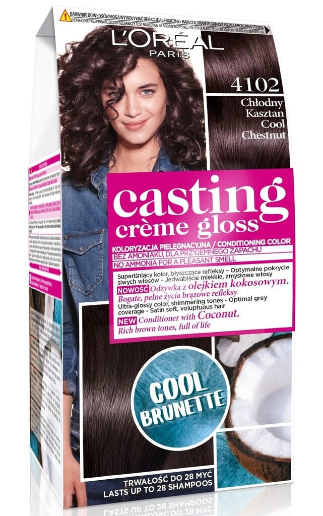 Plaukų dažai L'Oreal Paris Casting Creme Gloss, 4102 Cool Chestnut kaina ir informacija | Plaukų dažai | pigu.lt