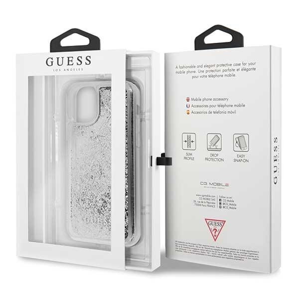 Telefono dėklas Guess GUHCN58GLHFLSI iPhone 11 Pro silver hard case Glitter Hearts kaina ir informacija | Telefono dėklai | pigu.lt