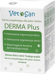 Vetosan Derma Plus vitaminų kompleksas šunims ir katėms, 60 tablečių kaina ir informacija | Vitaminai, papildai, antiparazitinės priemonės šunims | pigu.lt