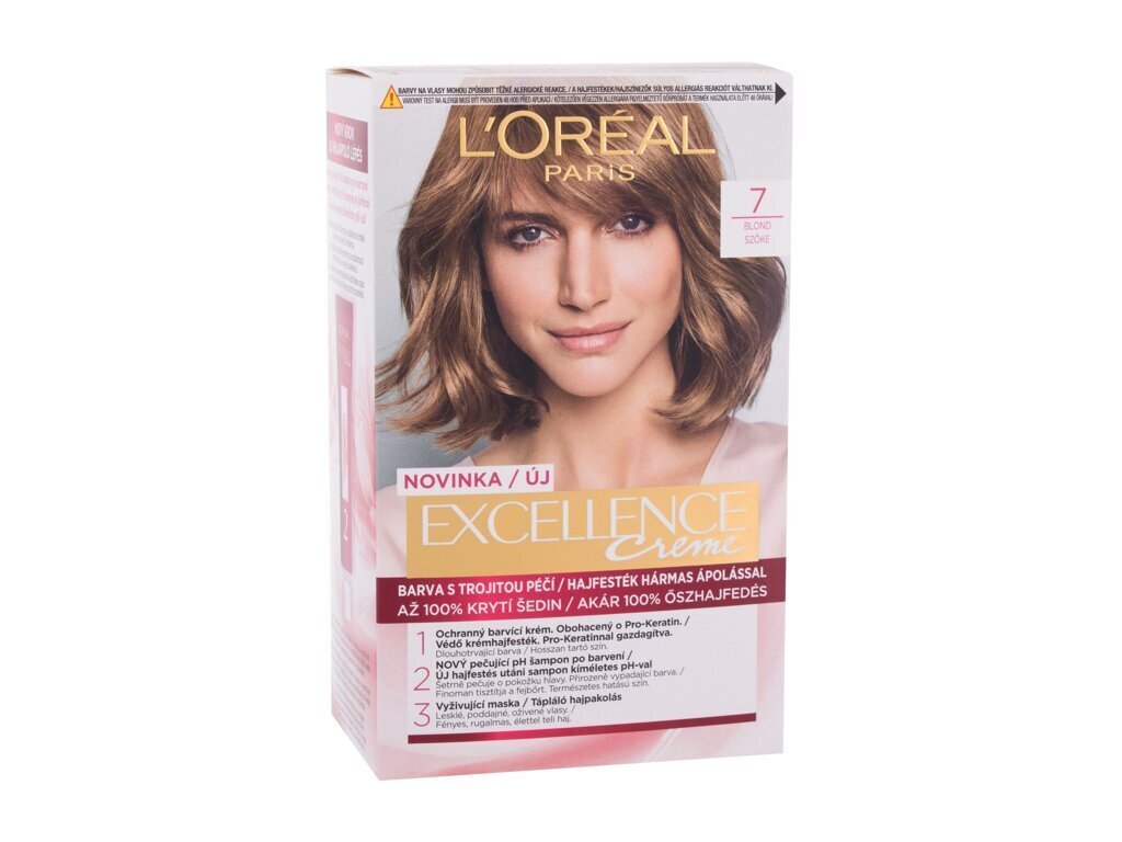 Plaukų dažai Loreal Paris Excellence Creme, 7 Blond, 192 ml kaina ir informacija | Plaukų dažai | pigu.lt