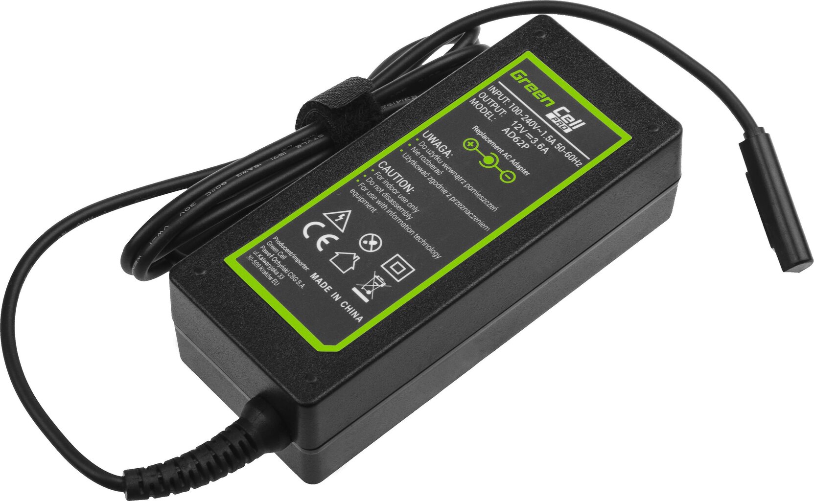 Green Cell Pro įkroviklis“ / AC adapteris 12V 3.6a 48W - „Microsoft Surface RT“, RT / 2, PRO I PRO 2 kaina ir informacija | Įkrovikliai nešiojamiems kompiuteriams | pigu.lt