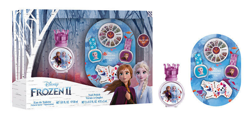 Kosmetikos rinkinys mergaitėms Disney Frozen II: tualetinis vanduo EDT mergaitėms 30 ml + nagų lakas 2 x 5 ml + blizgučiai nagams kaina ir informacija | Kvepalai vaikams | pigu.lt