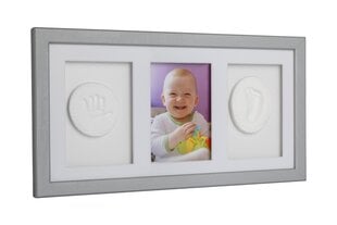 Trigubo rėmelio su moliu rinkinys Baby HandPrint, pilkas kaina ir informacija | Antspaudai kūdikiams | pigu.lt