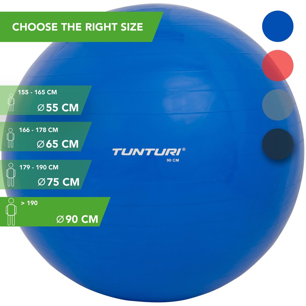 Gimnastikos kamuolys su pompa Tunturi 90 cm, mėlynas kaina ir informacija | Gimnastikos kamuoliai | pigu.lt