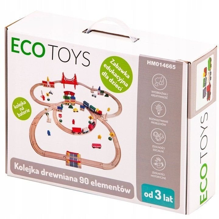 Medinis traukinis su bėgiais Ecotoys, 90 dalių kaina ir informacija | Žaislai berniukams | pigu.lt
