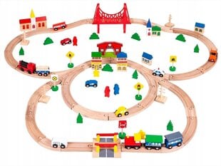 Medinis traukinis su bėgiais Ecotoys, 90 dalių kaina ir informacija | Žaislai berniukams | pigu.lt
