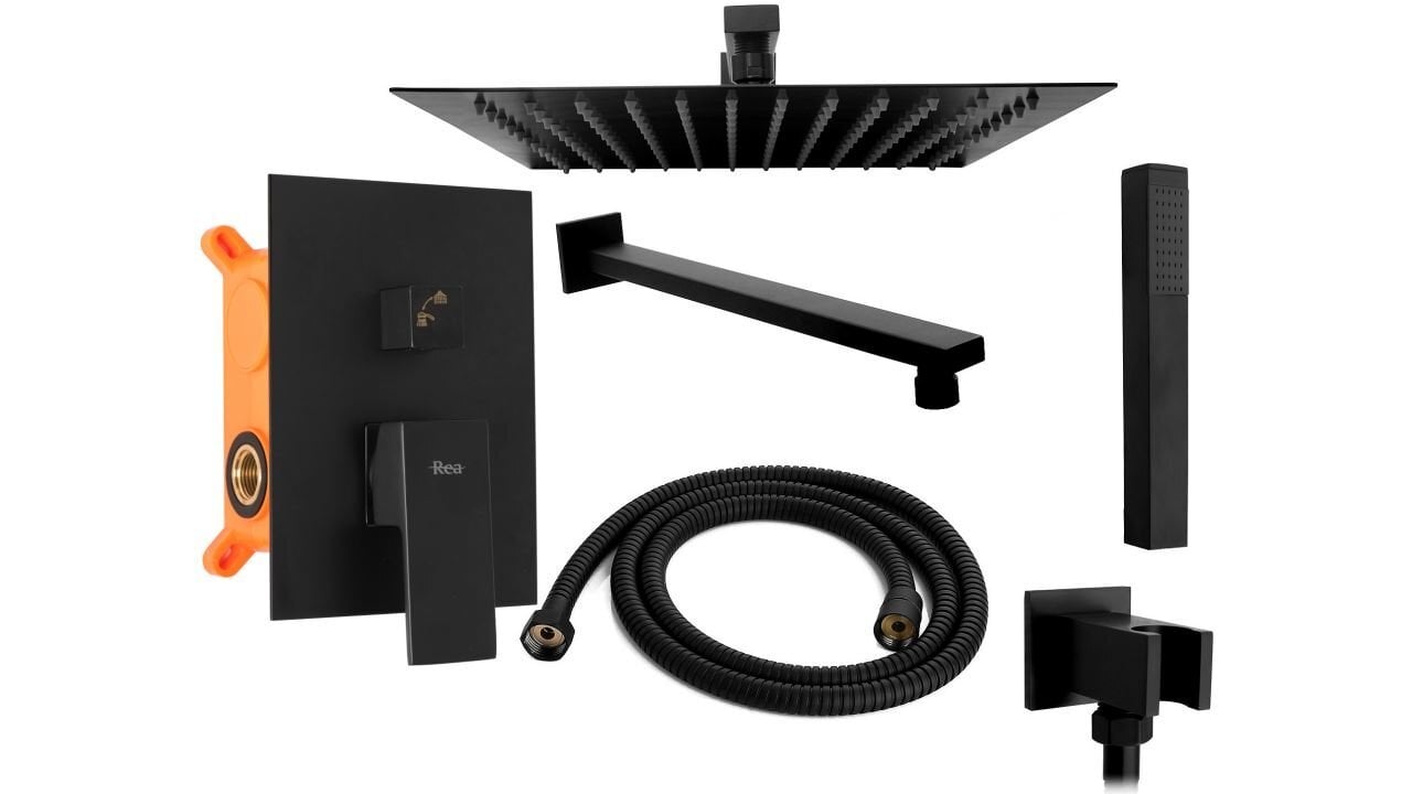 Potinkinė dušo sistema REA Fenix black mat plius box цена и информация | Dušo komplektai ir panelės | pigu.lt