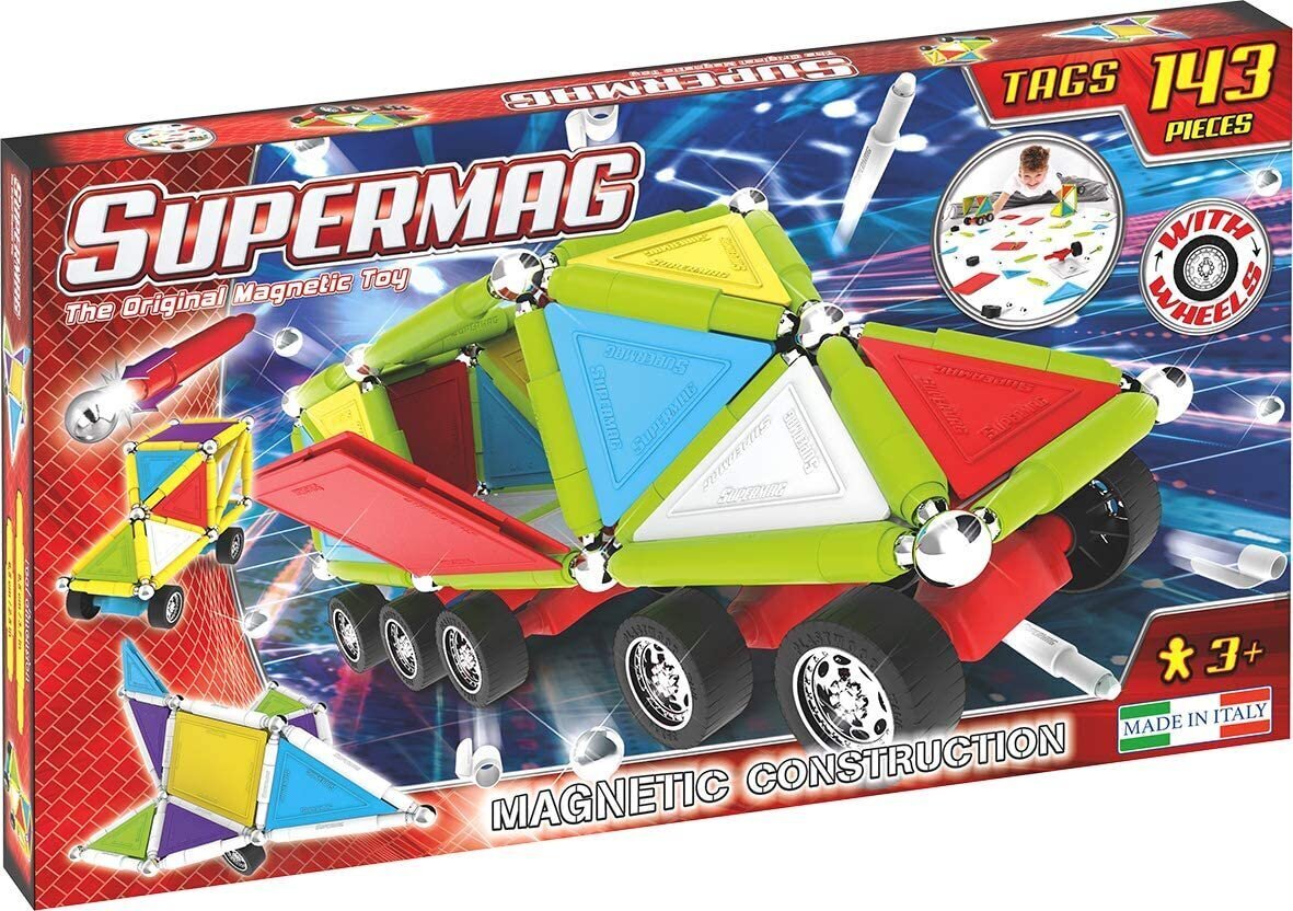 Magnetinis konstruktorius Supermag Primary Tags Wheels 0185, 143 d. цена и информация | Konstruktoriai ir kaladėlės | pigu.lt