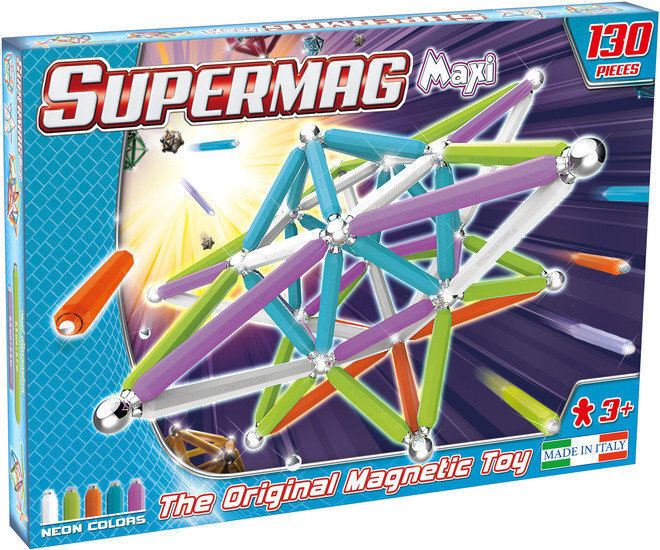 Magnetinis galvosūkis Supermag Maxi Neon 130 kaina ir informacija | Konstruktoriai ir kaladėlės | pigu.lt