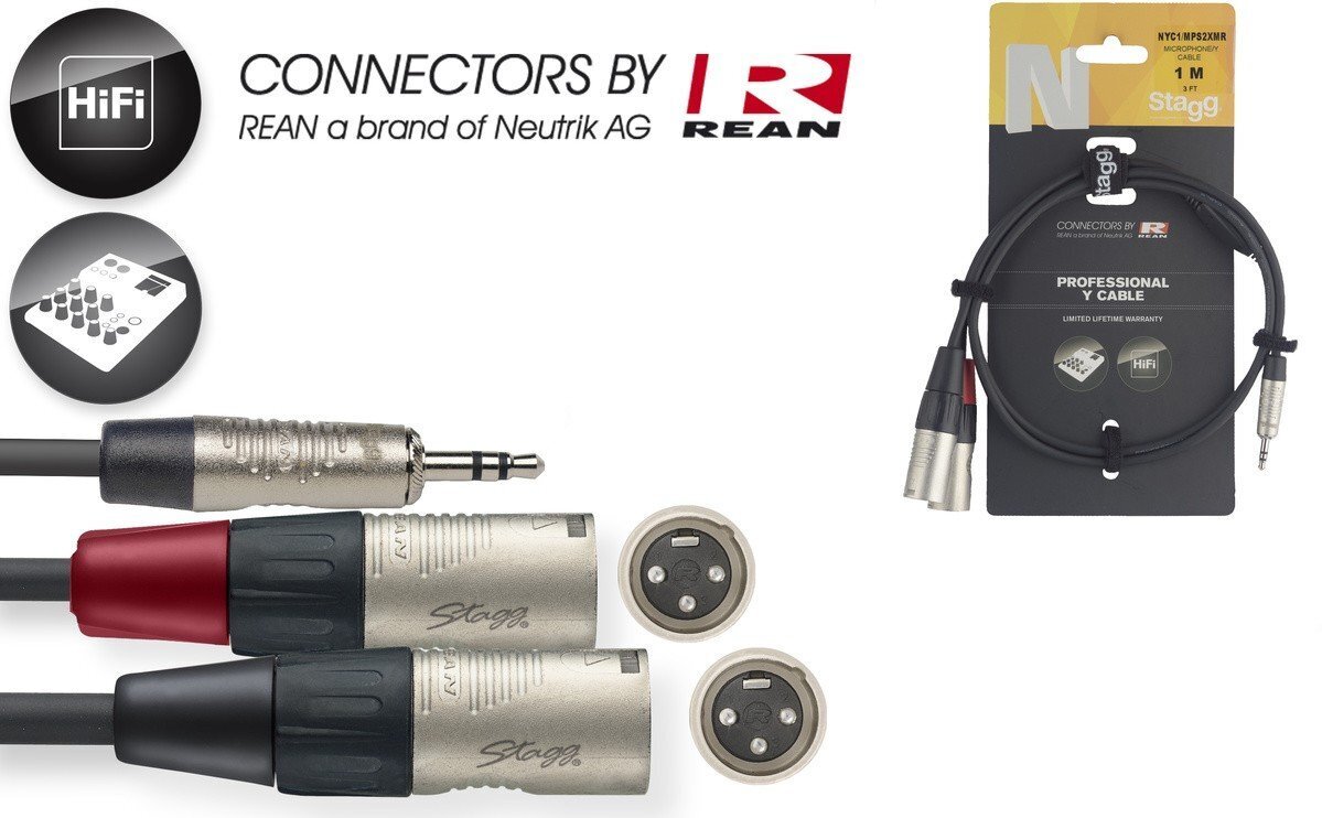 Stagg NYC1/MPS2XMR, Aux 3.5 mm/XLR, 1 m kaina ir informacija | Kabeliai ir laidai | pigu.lt