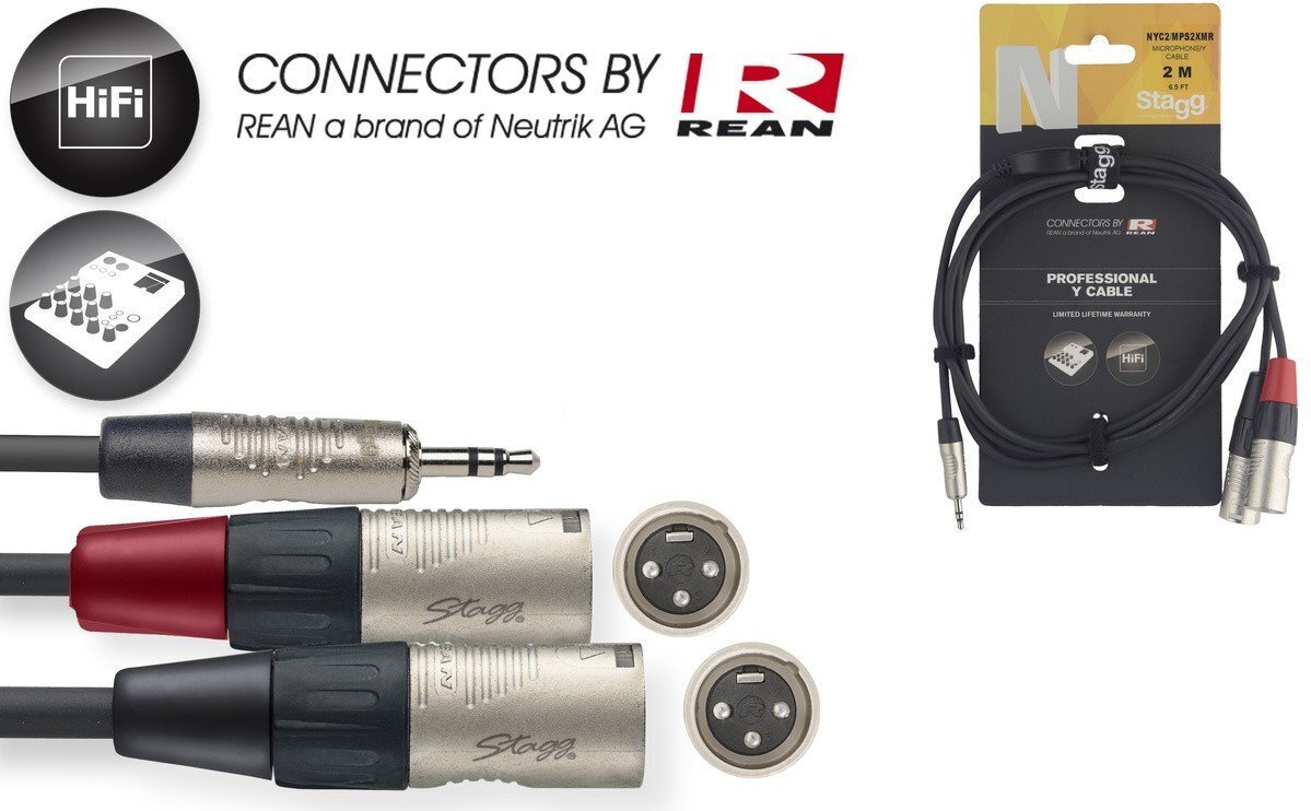 Stagg NYC2/MPS2XMR, Aux 3.5 mm/XLR, 2 m kaina ir informacija | Kabeliai ir laidai | pigu.lt