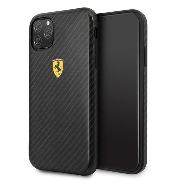 Ferrari Hardcase FESPCHCN58CBBK iPhone 11 Pro black/czarny On Track Carbon Effect kaina ir informacija | Telefono dėklai | pigu.lt
