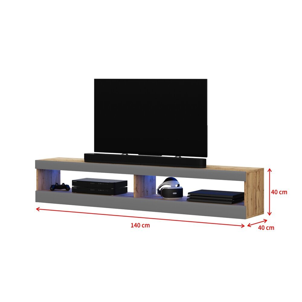 TV staliukas Selsey Viansola LED 140 cm, rudas/pilkas kaina ir informacija | TV staliukai | pigu.lt