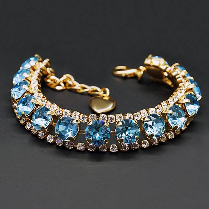 Apyrankė moterims DiamondSky „Crystal Shackle (Aquamarine Blue)“ su Swarovski kristalais