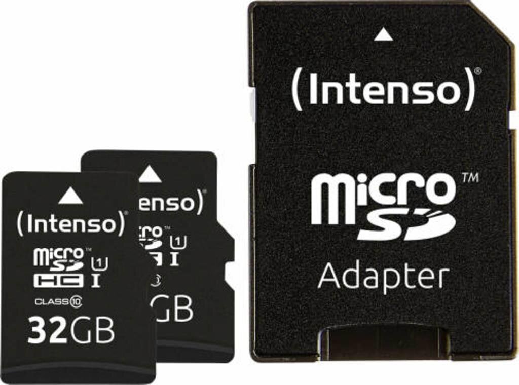 Intenso Micro SDHC UHS-I 2x32GB Premium (+SD adapteris) цена и информация | Atminties kortelės telefonams | pigu.lt