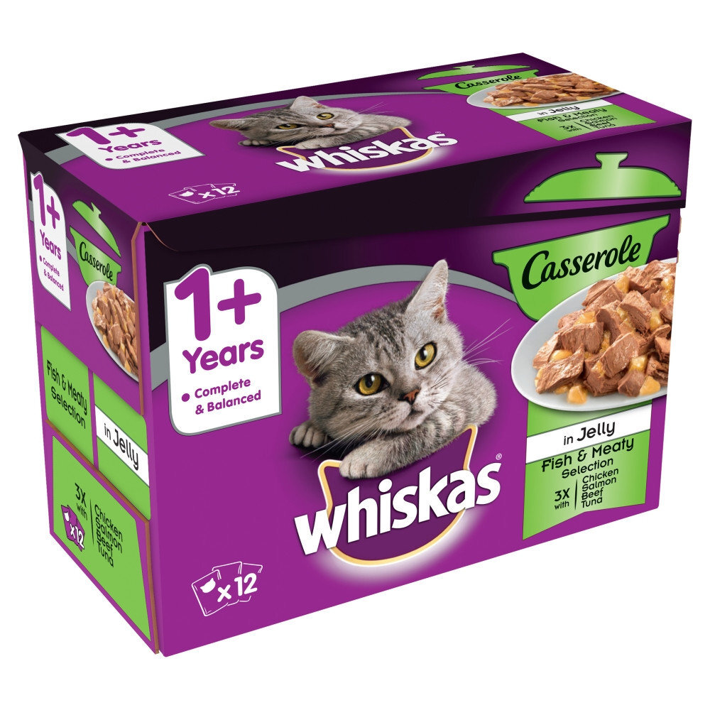 WHISKAS Casserole rinkinys su mėsa ir žuvimi, 12x85 g kaina ir informacija | Konservai katėms | pigu.lt